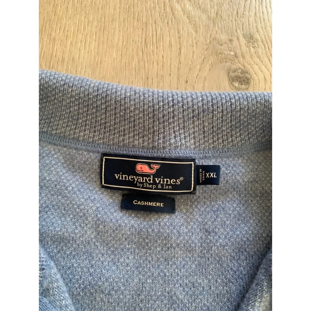 NWOT Vineyard Vines Mens XXL Cashmere Quarter Zip Pullover Blue Birdseye Knit
